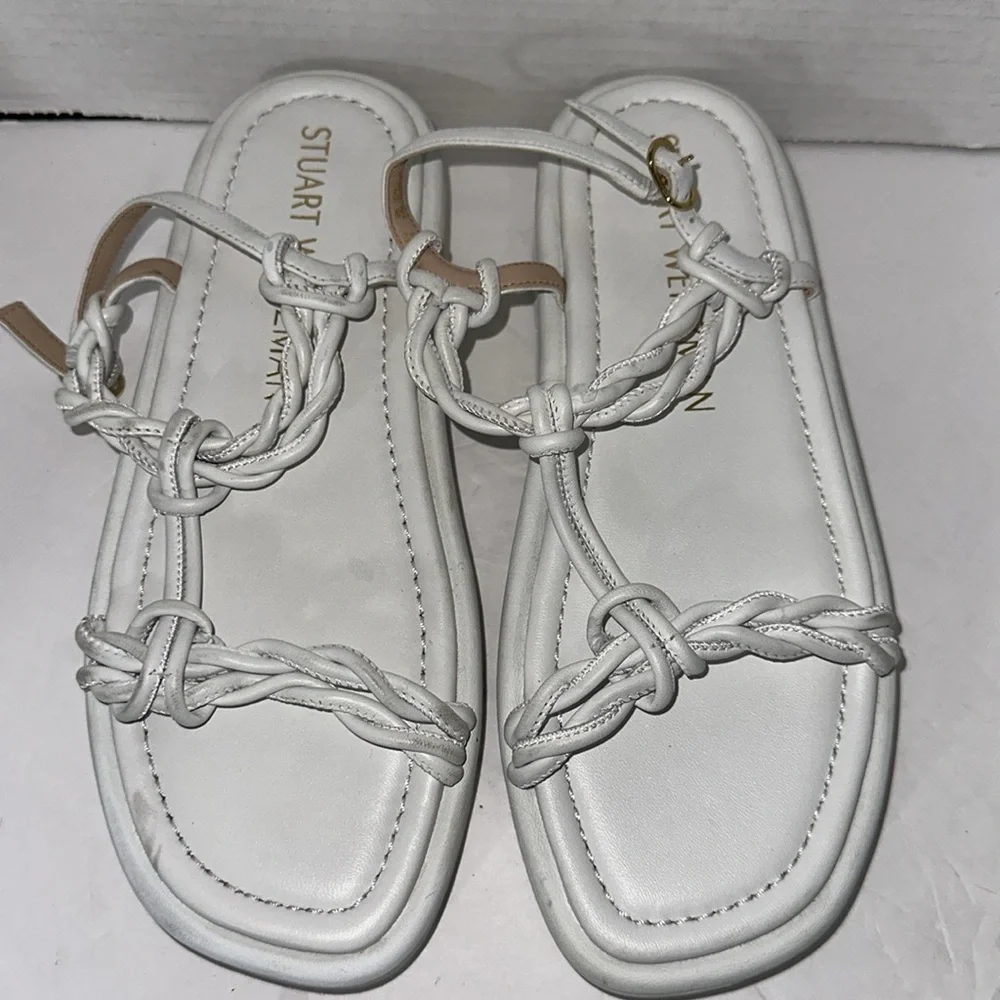 Stuart Weitzman Calypso Lift WHITE  Leather Platform Sandals SZ 8-8.5